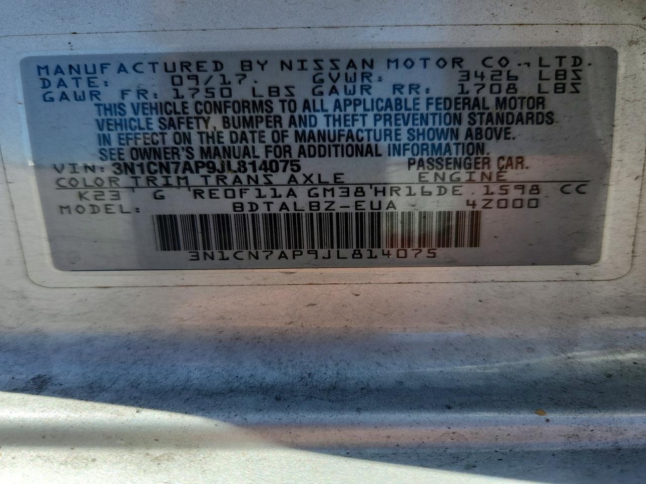 2018 NISSAN VERSA SV photo 23