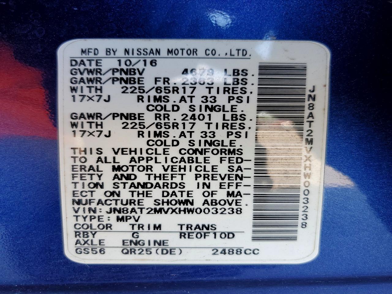 2017 NISSAN ROGUE SV photo 37