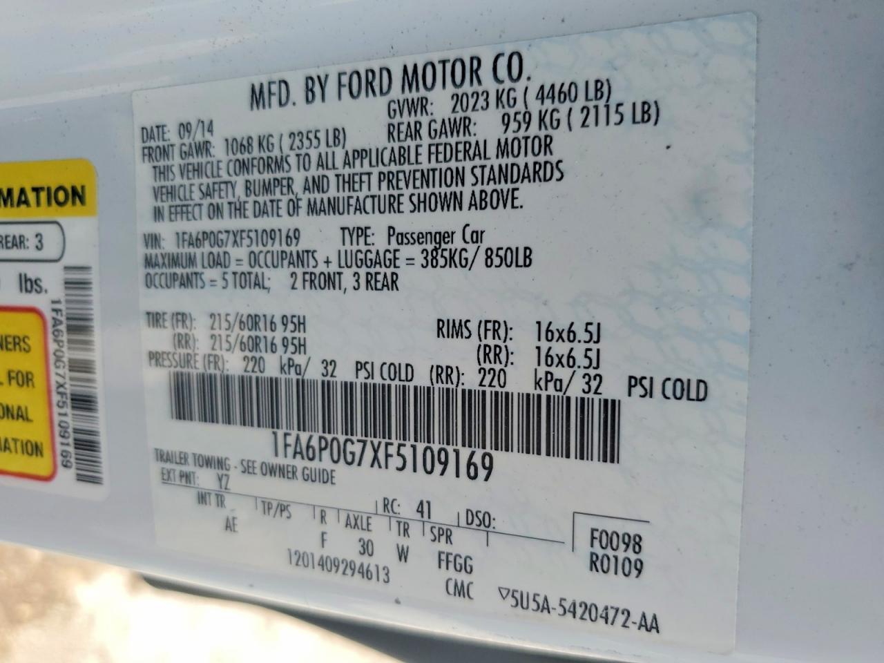 2015 FORD FUSION S photo 13