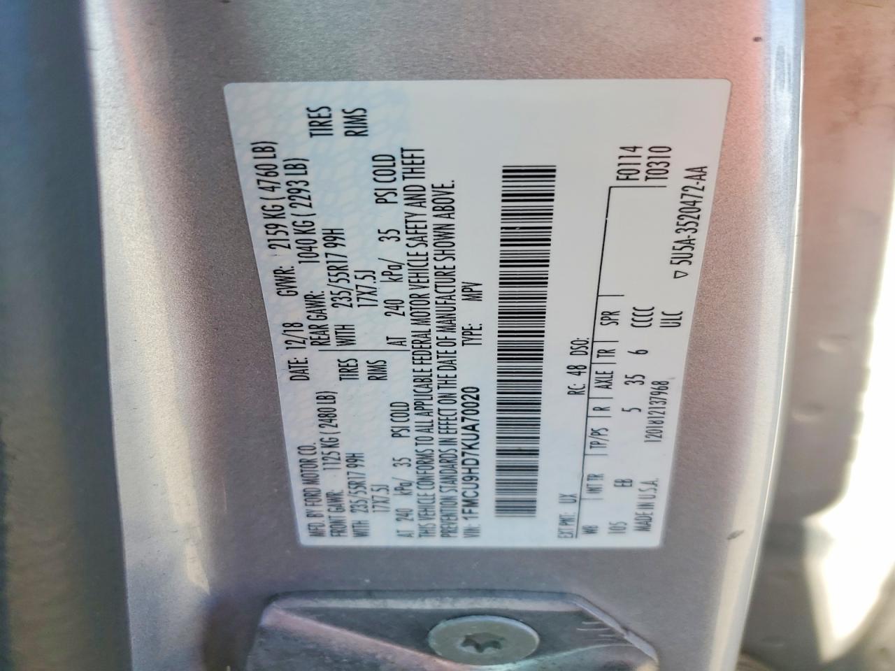 2019 FORD ESCAPE SEL photo 34