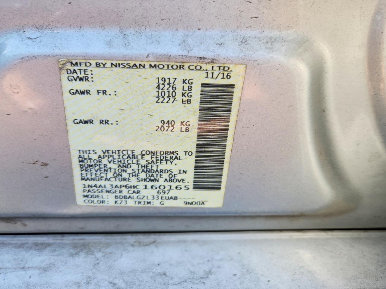 2017 NISSAN ALTIMA 2.5 S photo 12
