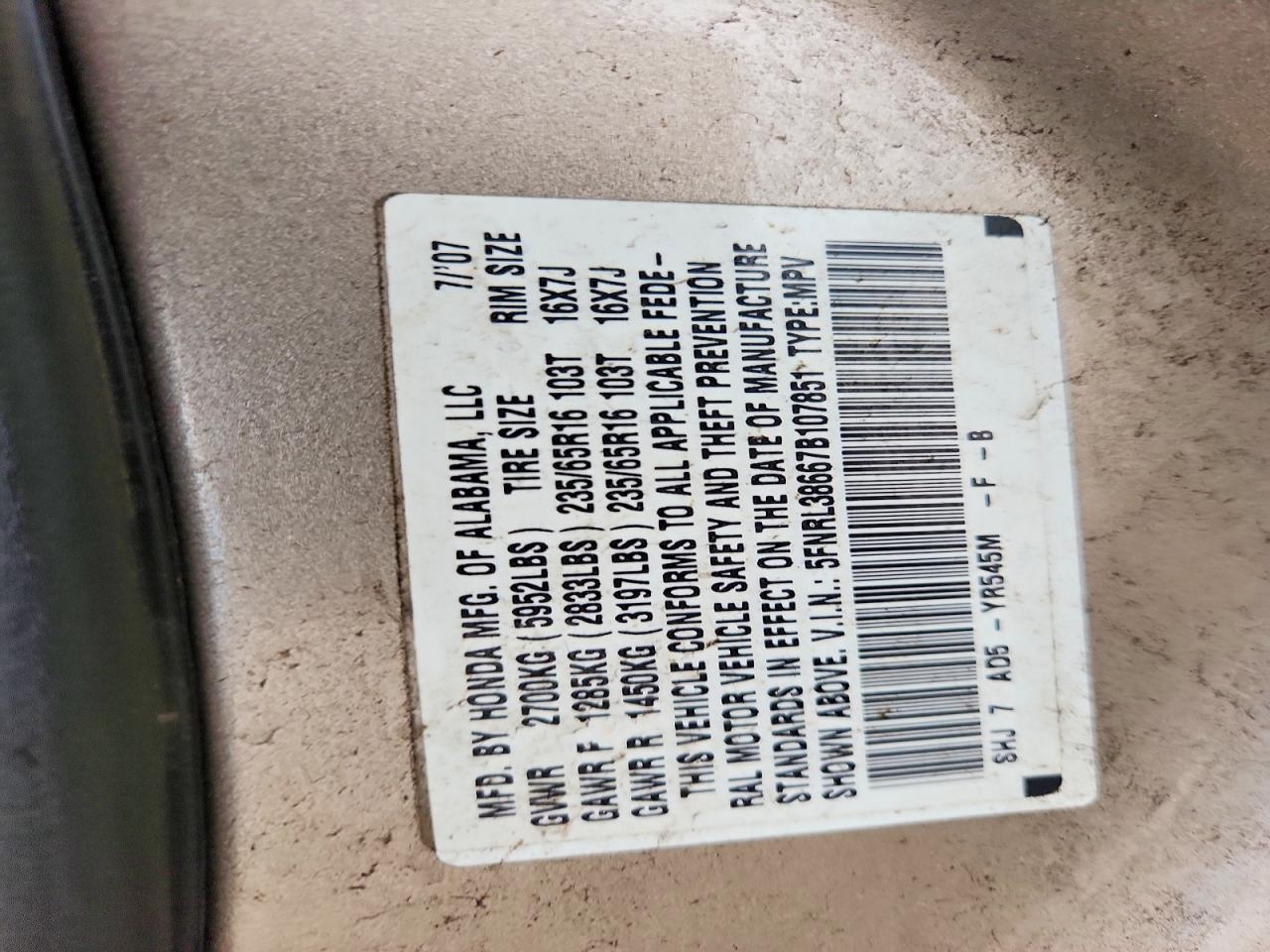 2007 HONDA ODYSSEY EXL photo 25