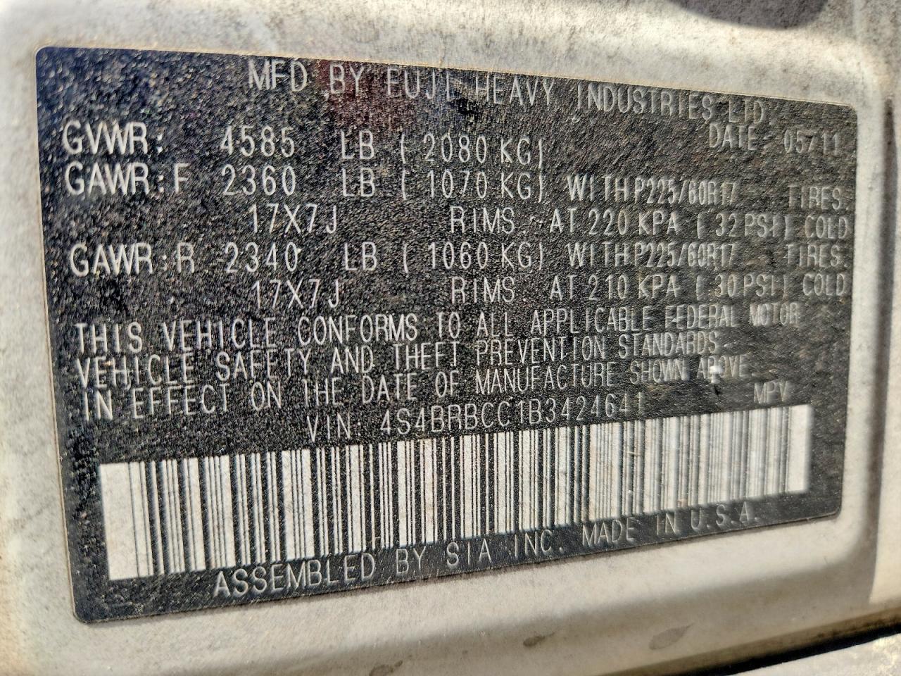 2011 SUBARU OUTBACK 2.5I PREMIUM photo 40