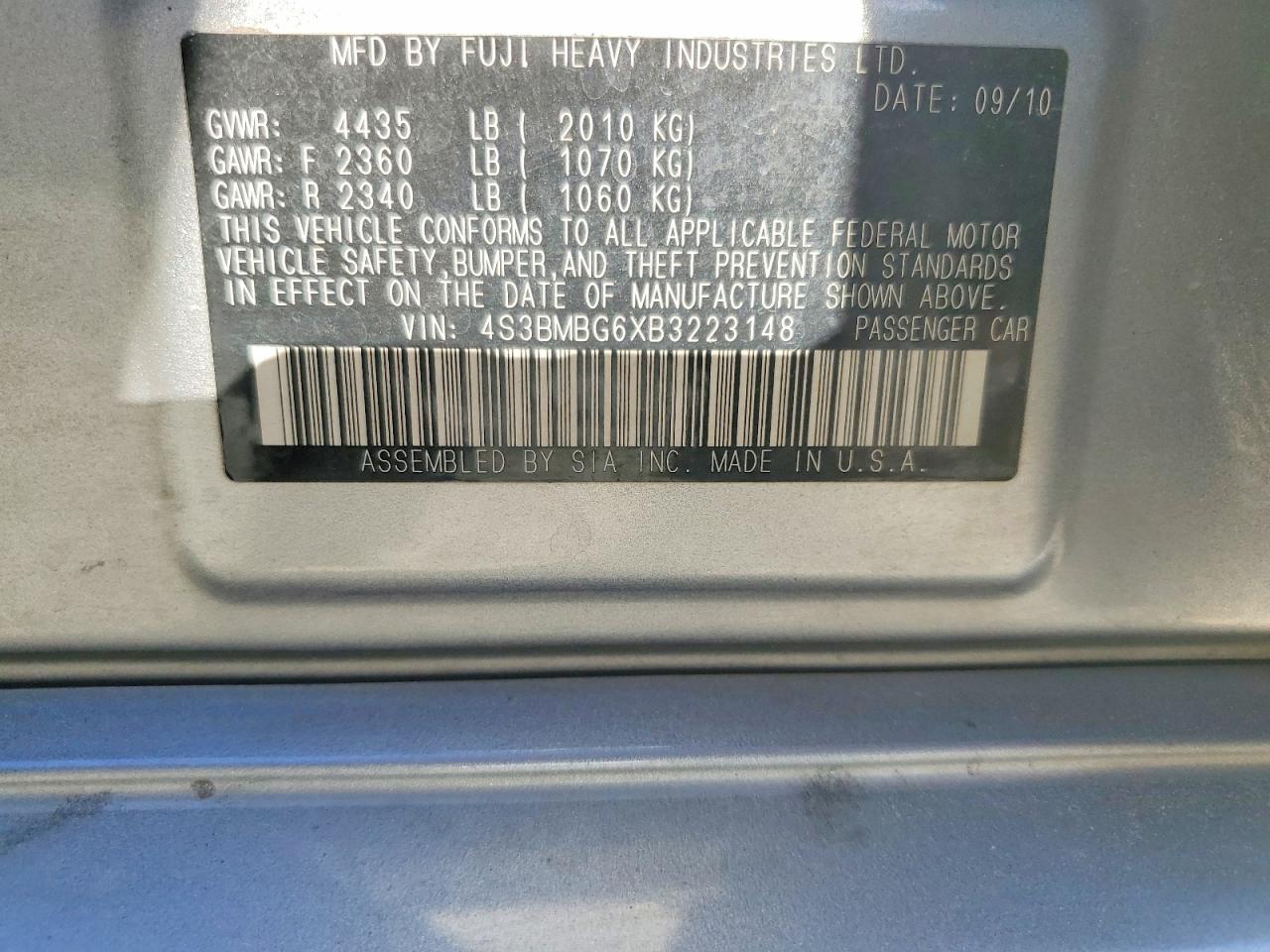 2011 SUBARU LEGACY 2.5I PREMIUM photo 23