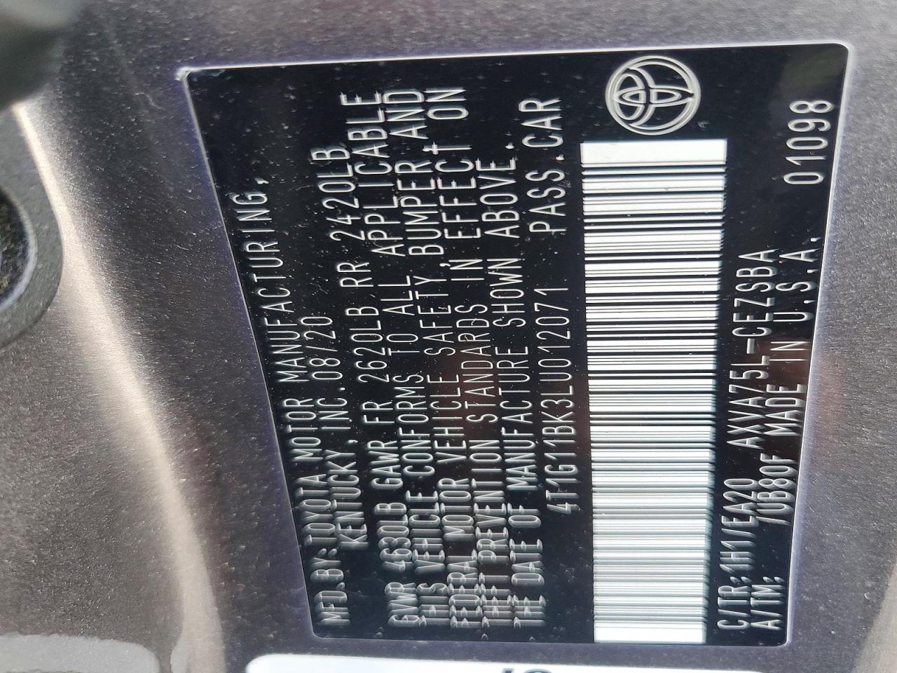 2020 TOYOTA CAMRY SE photo 12