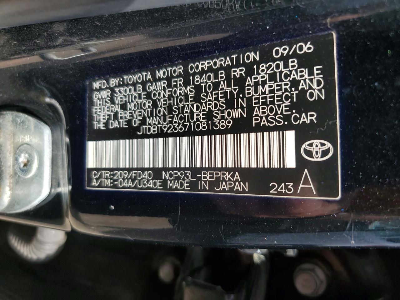 2007 TOYOTA YARIS BASE photo 34