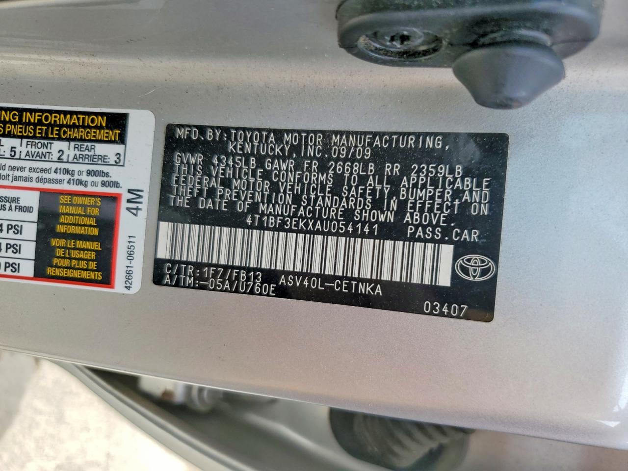 2010 TOYOTA CAMRY LE photo 37
