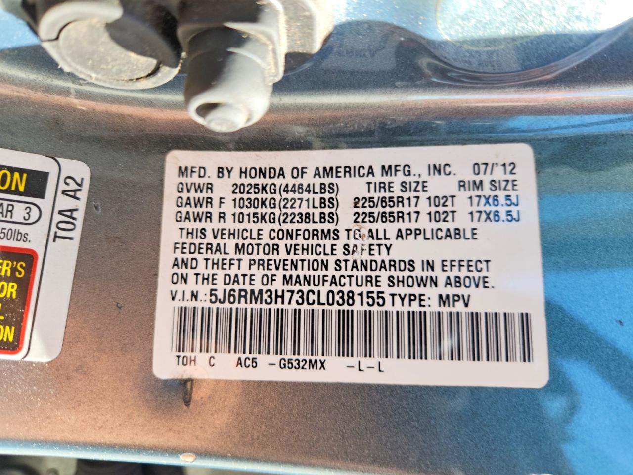 2012 HONDA CR-V EXL photo 23