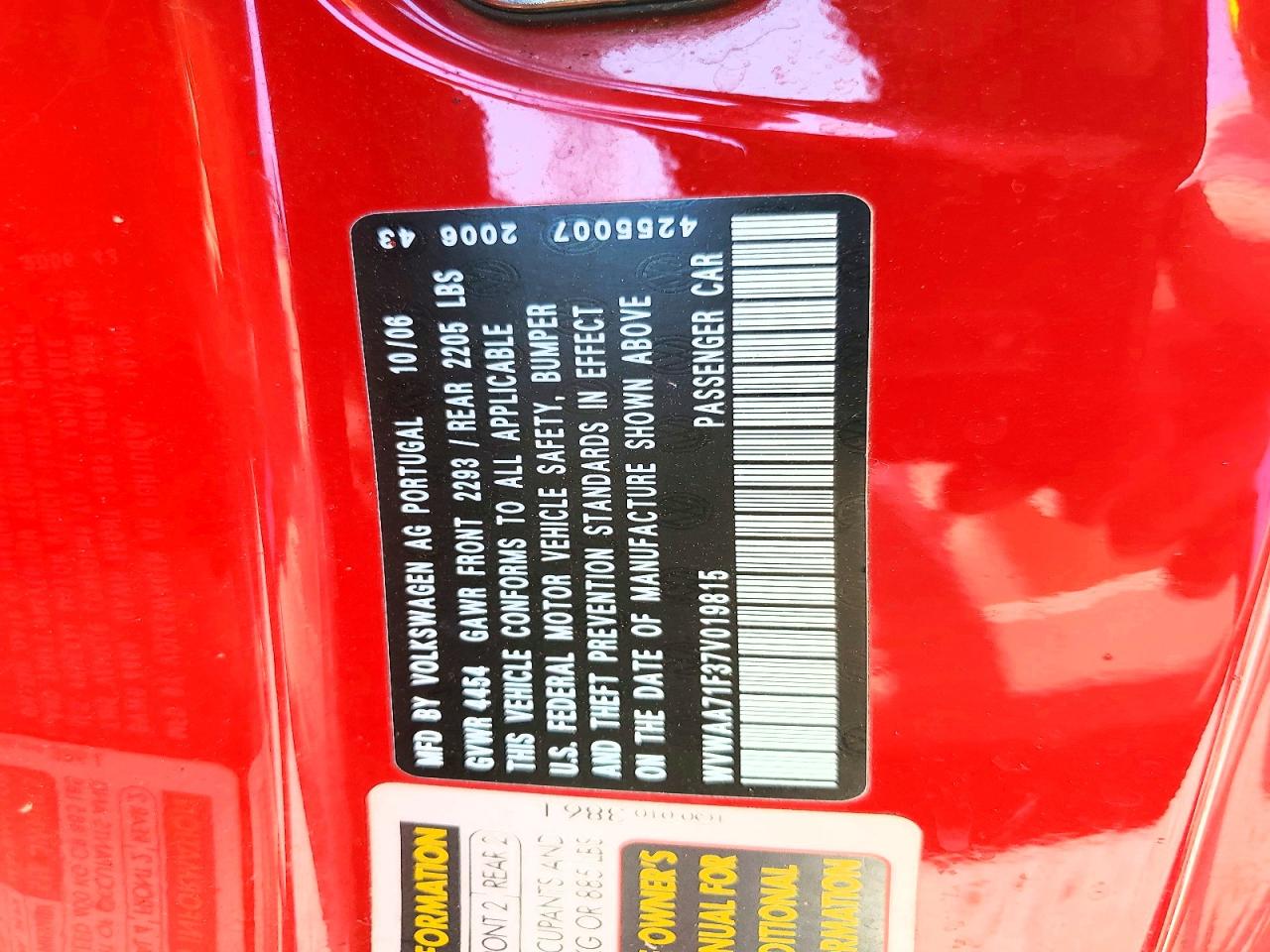 2007 VOLKSWAGEN EOS BASE photo 23