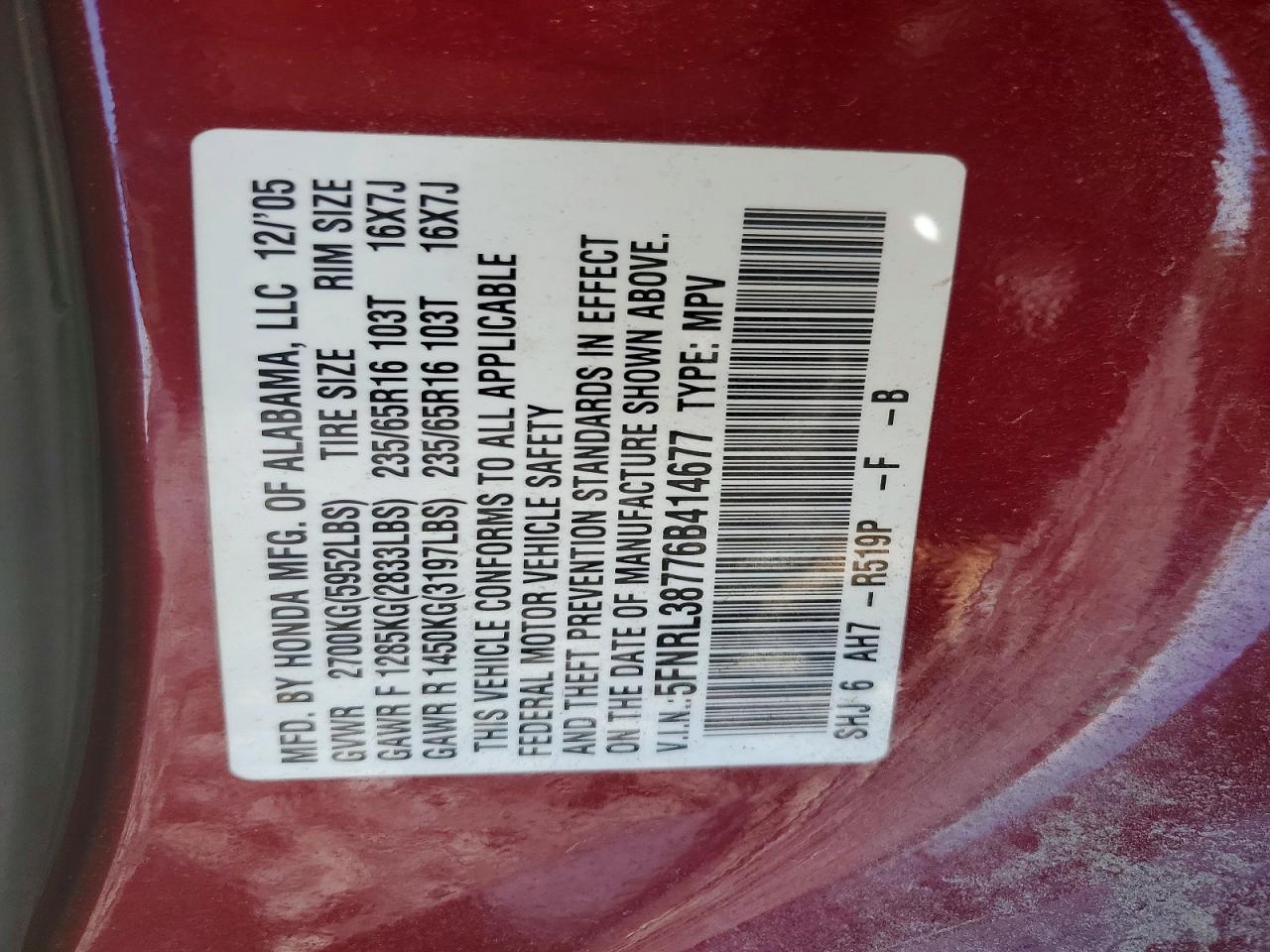 2006 HONDA ODYSSEY EXL photo 37