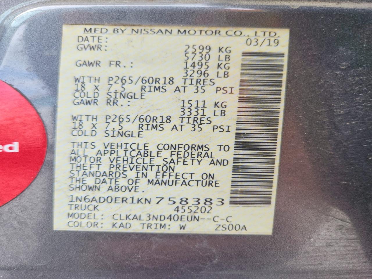 2019 NISSAN FRONTIER SL photo 12