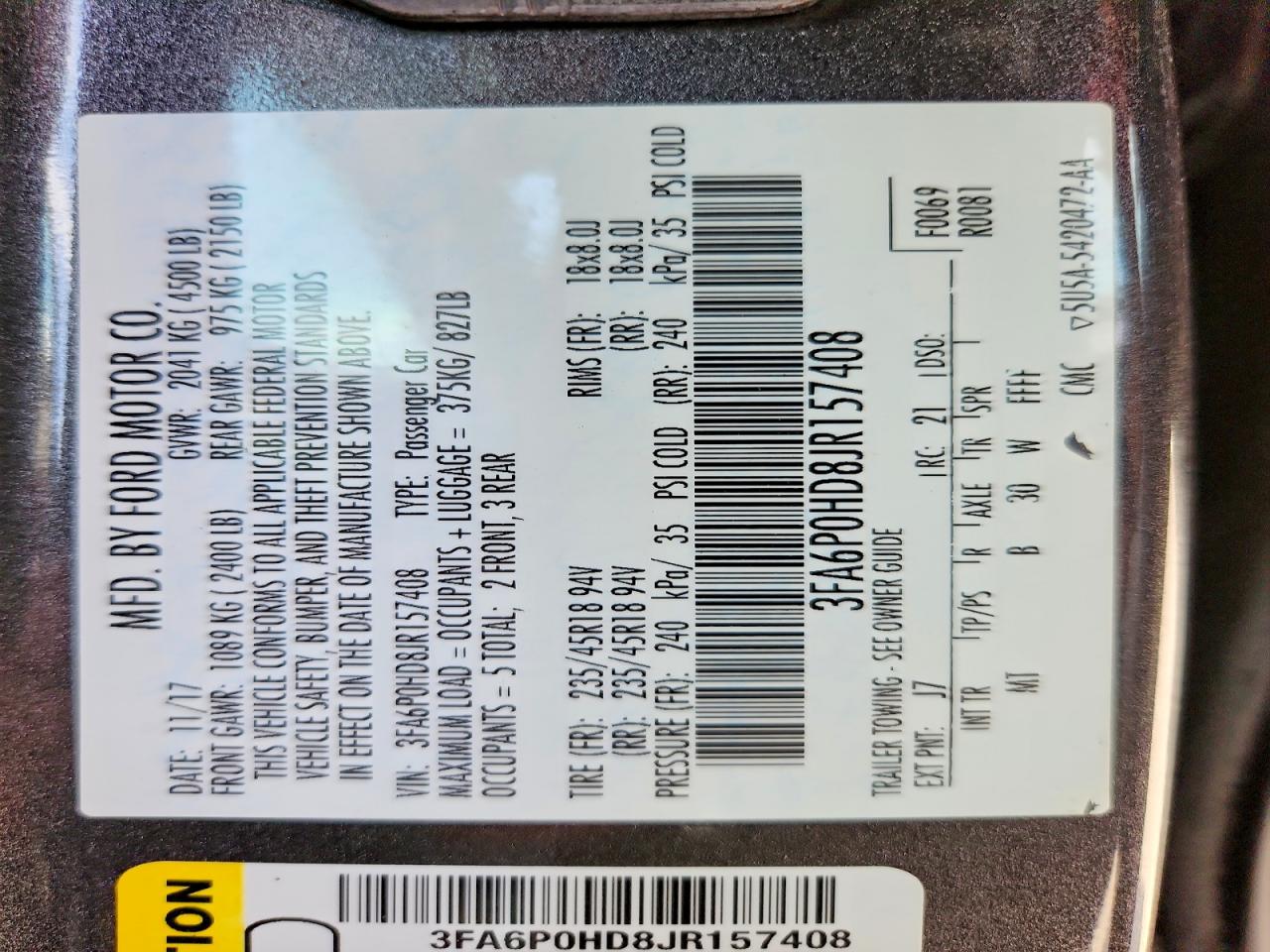 2018 FORD FUSION SE photo 25