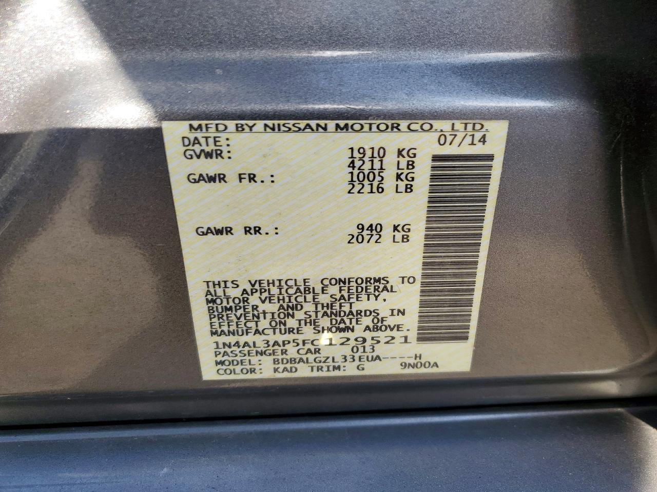 2015 NISSAN ALTIMA 2.5 S photo 34
