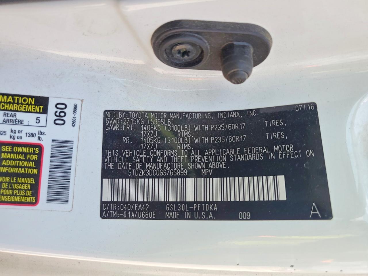2016 TOYOTA SIENNA L 7-PASSENGER photo 14
