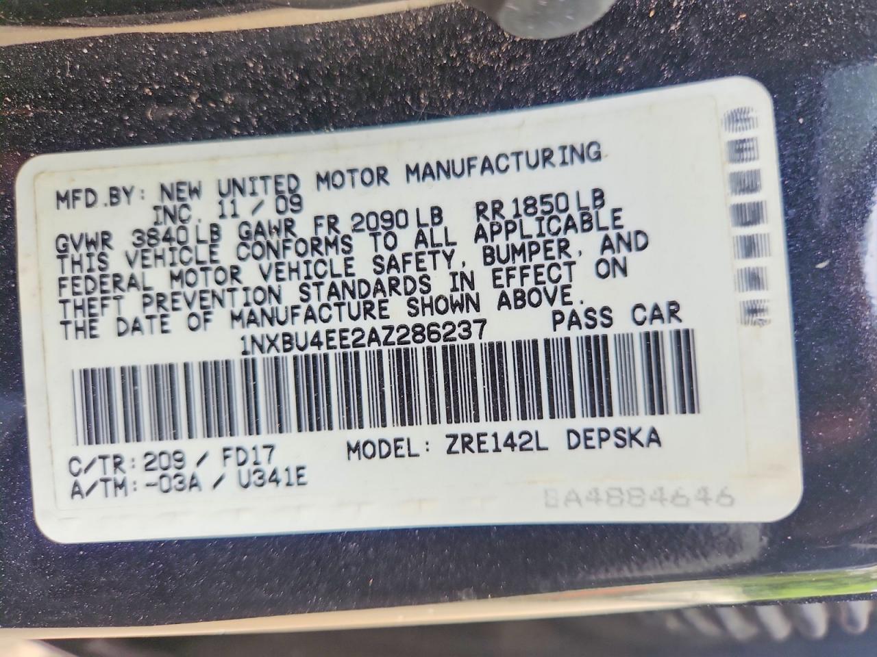 2010 TOYOTA COROLLA S photo 34