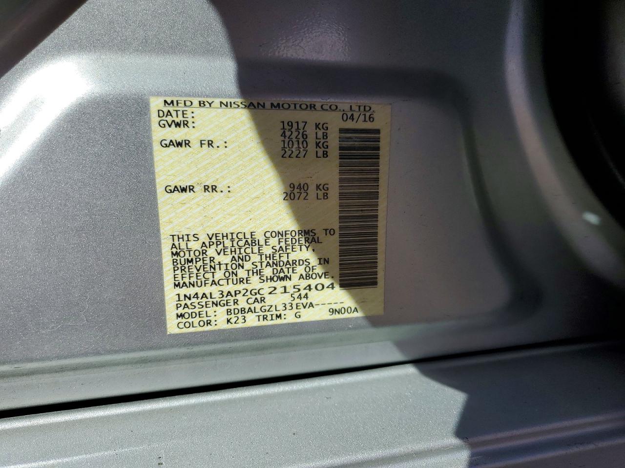 2016 NISSAN ALTIMA 2.5 S photo 23