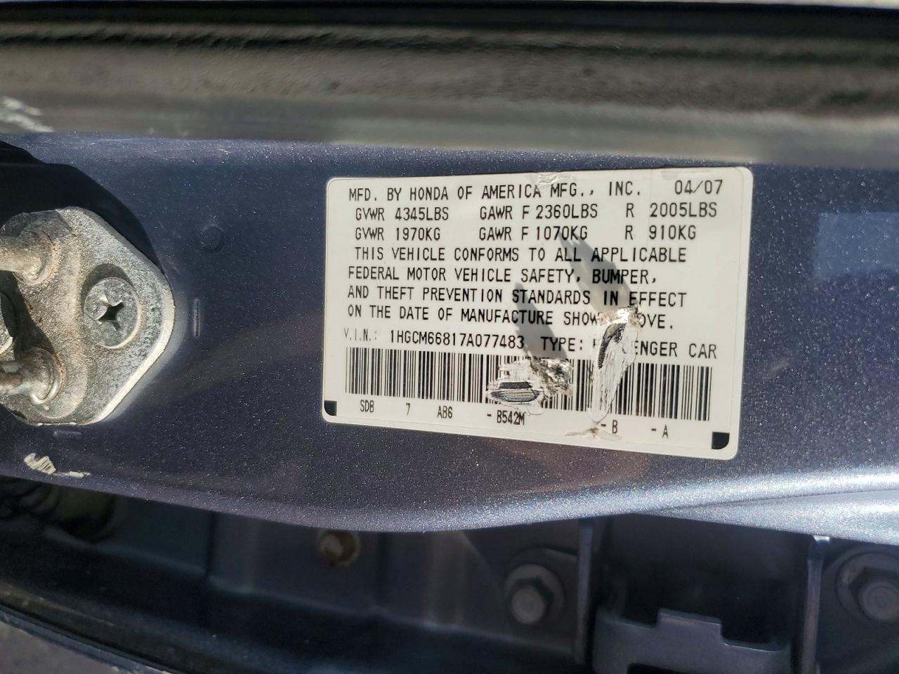 2007 HONDA ACCORD EX photo 23