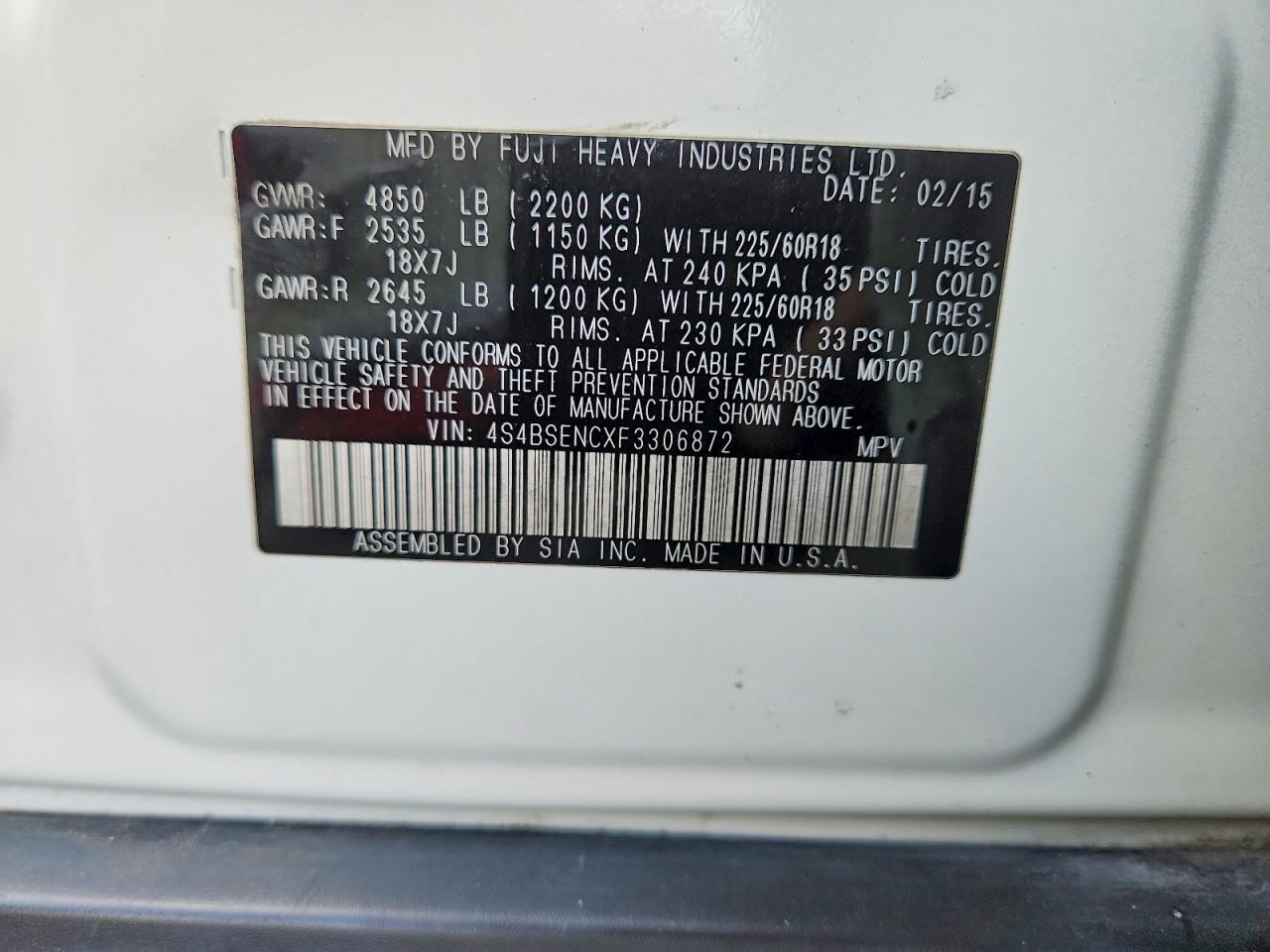 2015 SUBARU OUTBACK 3.6R LIMITED photo 34