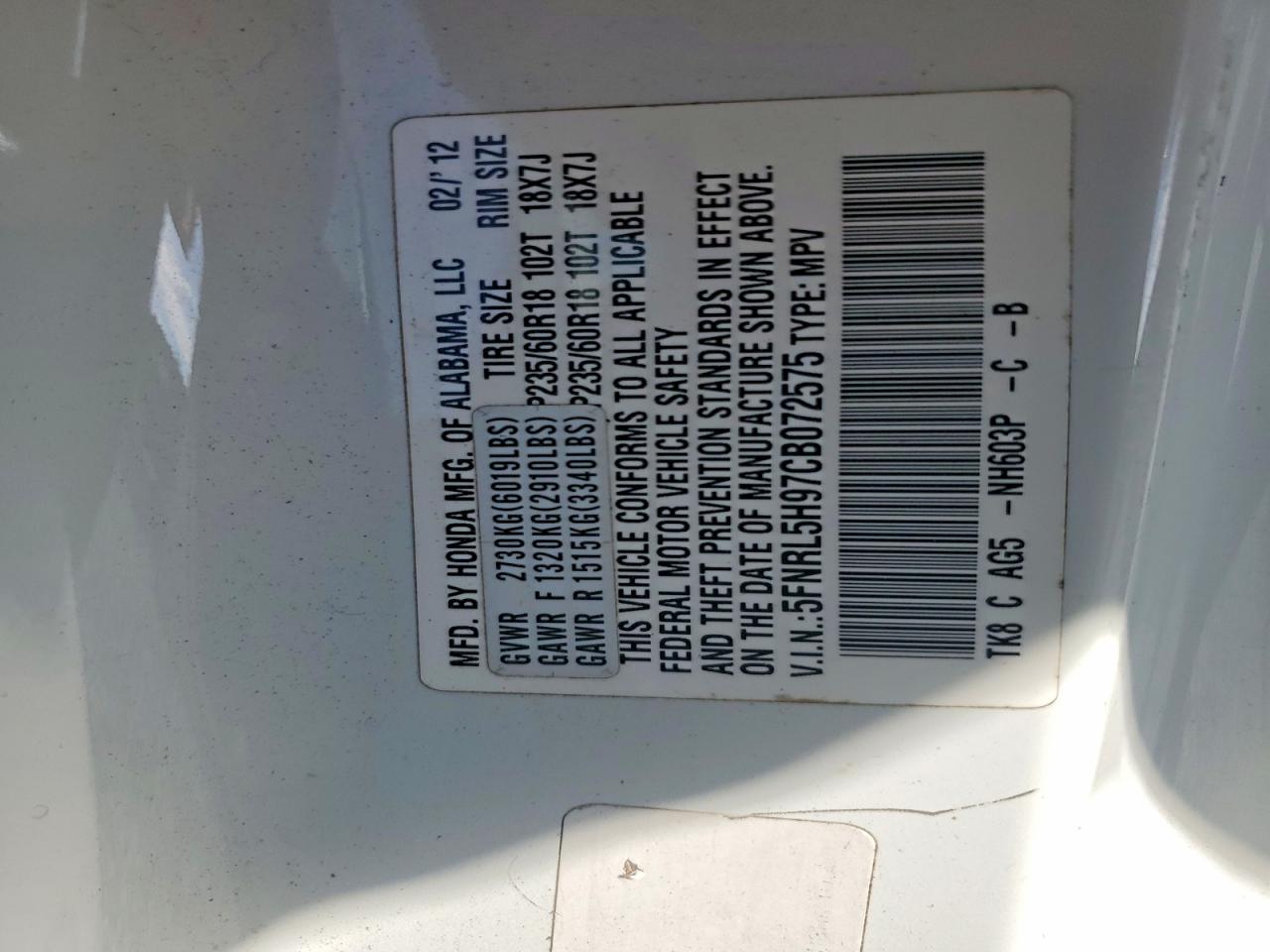2012 HONDA ODYSSEY TOURING photo 37