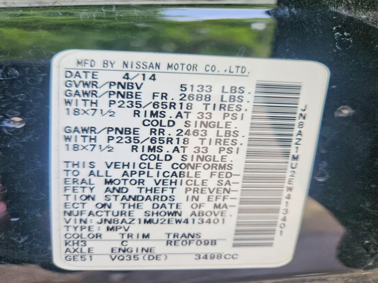 2014 NISSAN MURANO SV photo 25
