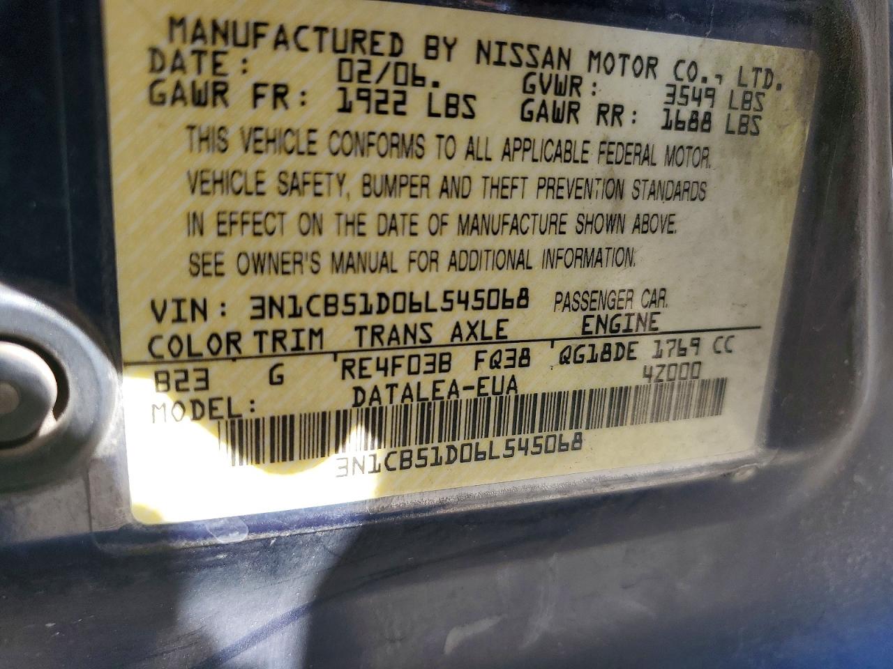2006 NISSAN SENTRA 1.8 photo 25