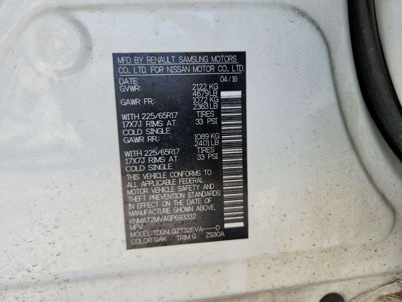 2016 NISSAN ROGUE SV photo 27