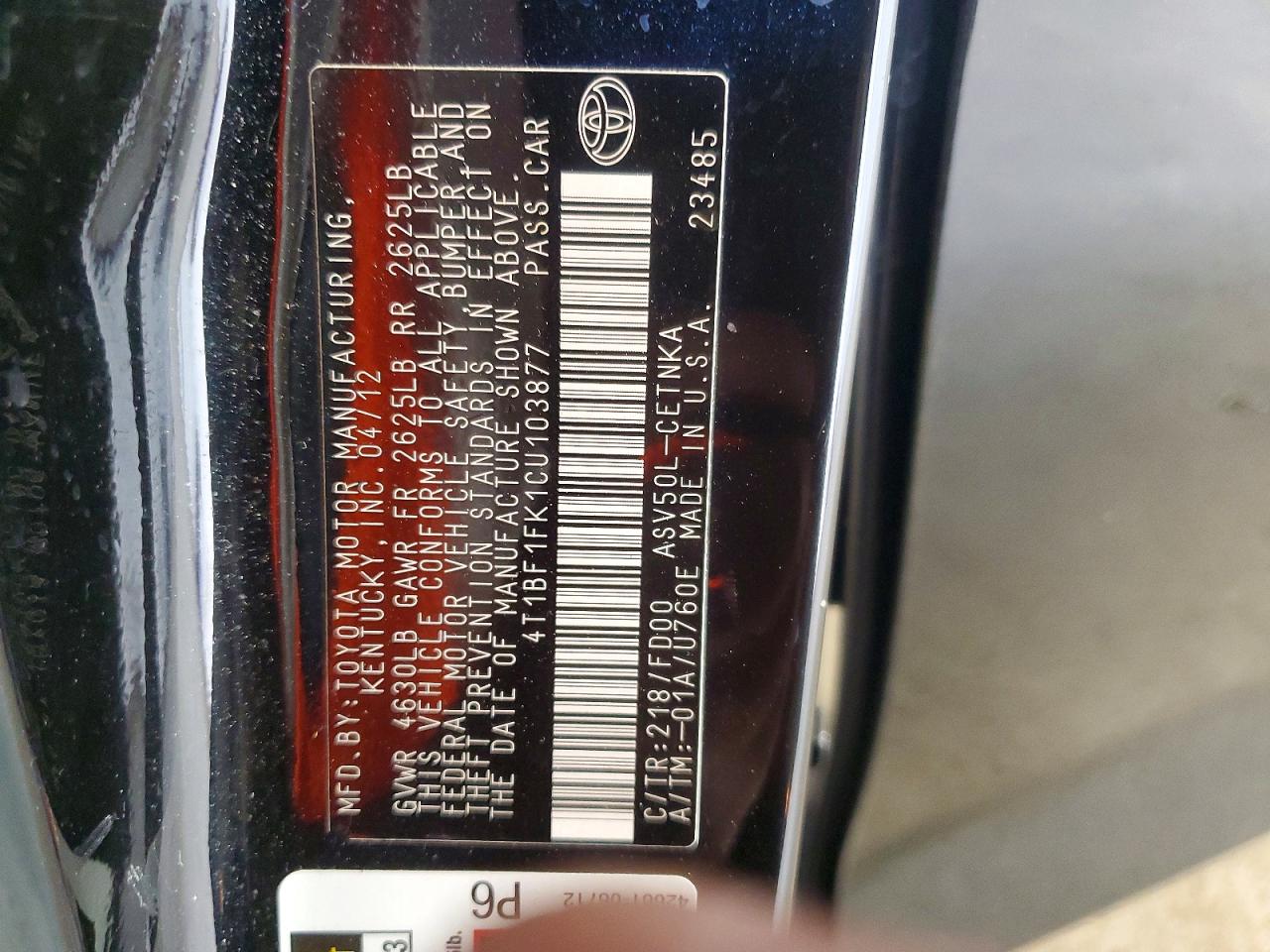 2012 TOYOTA CAMRY LE photo 23