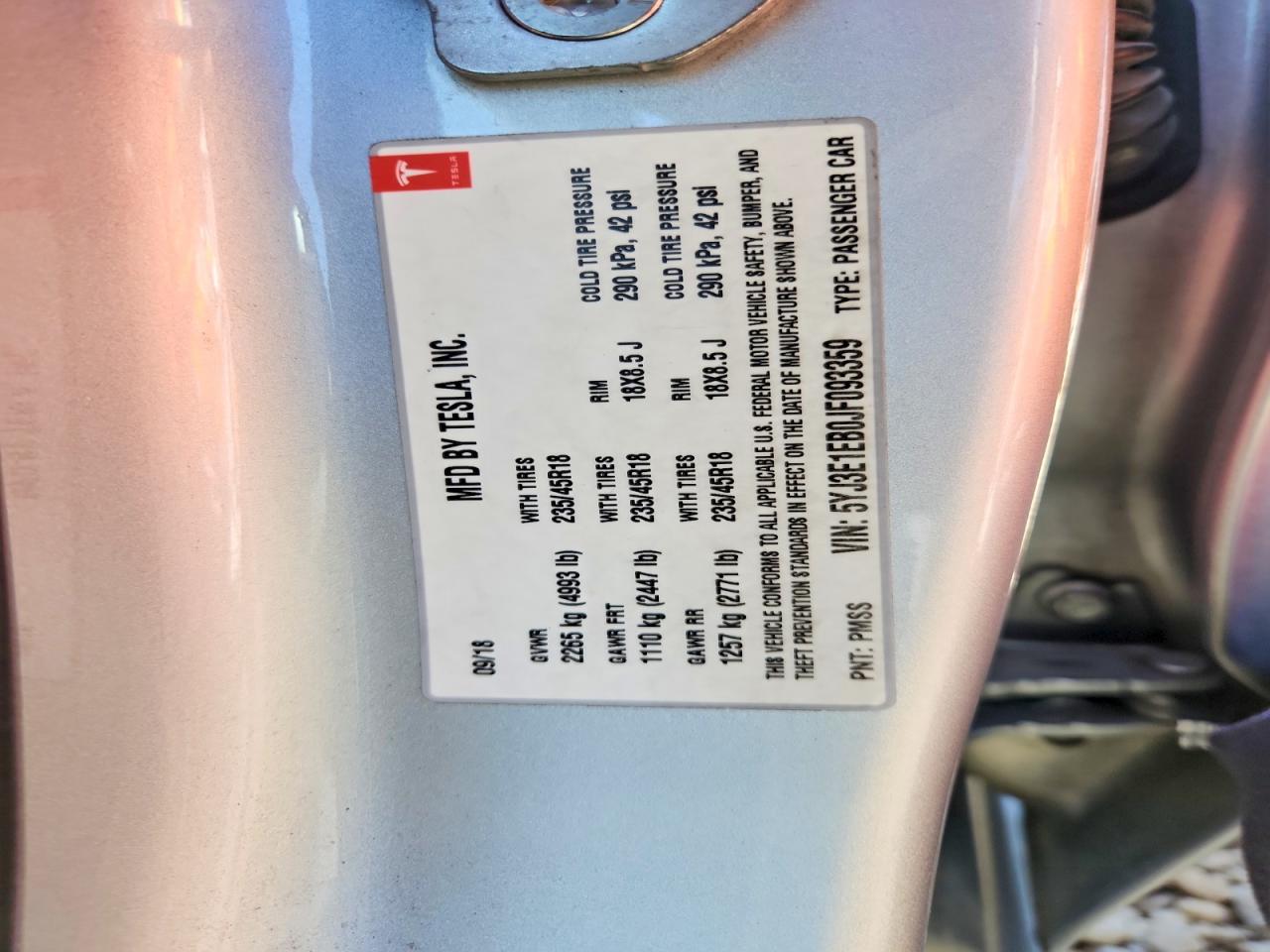 2018 TESLA MODEL 3 photo 12