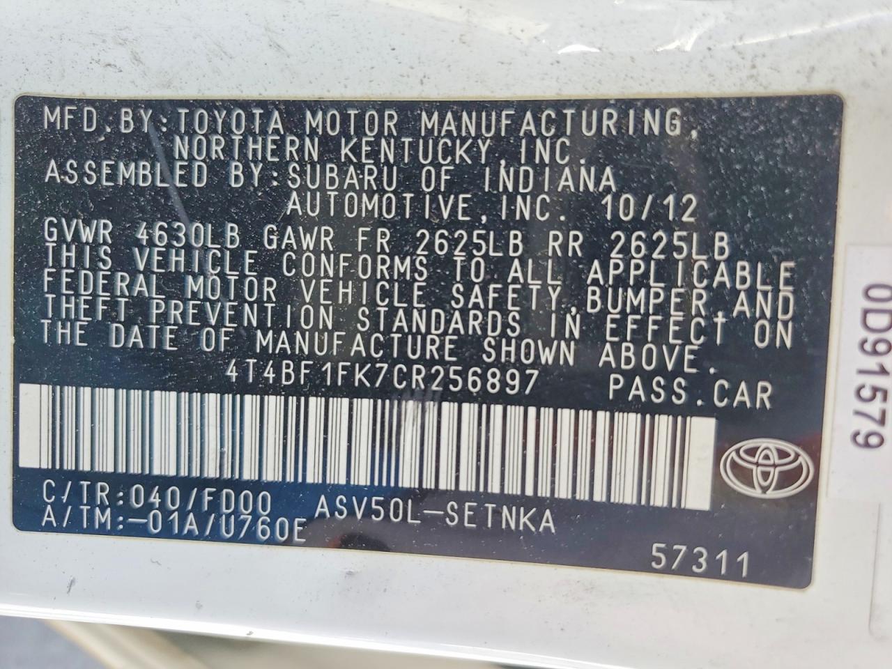 2012 TOYOTA CAMRY LE photo 34