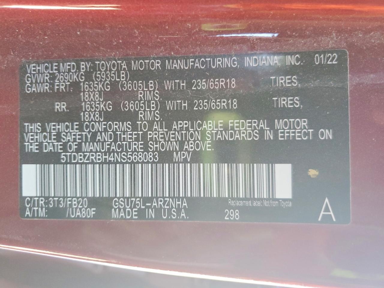 2022 TOYOTA HIGHLANDER LE photo 13