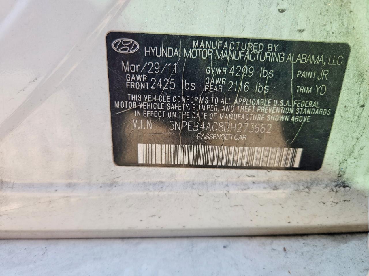 2011 HYUNDAI SONATA GLS photo 12