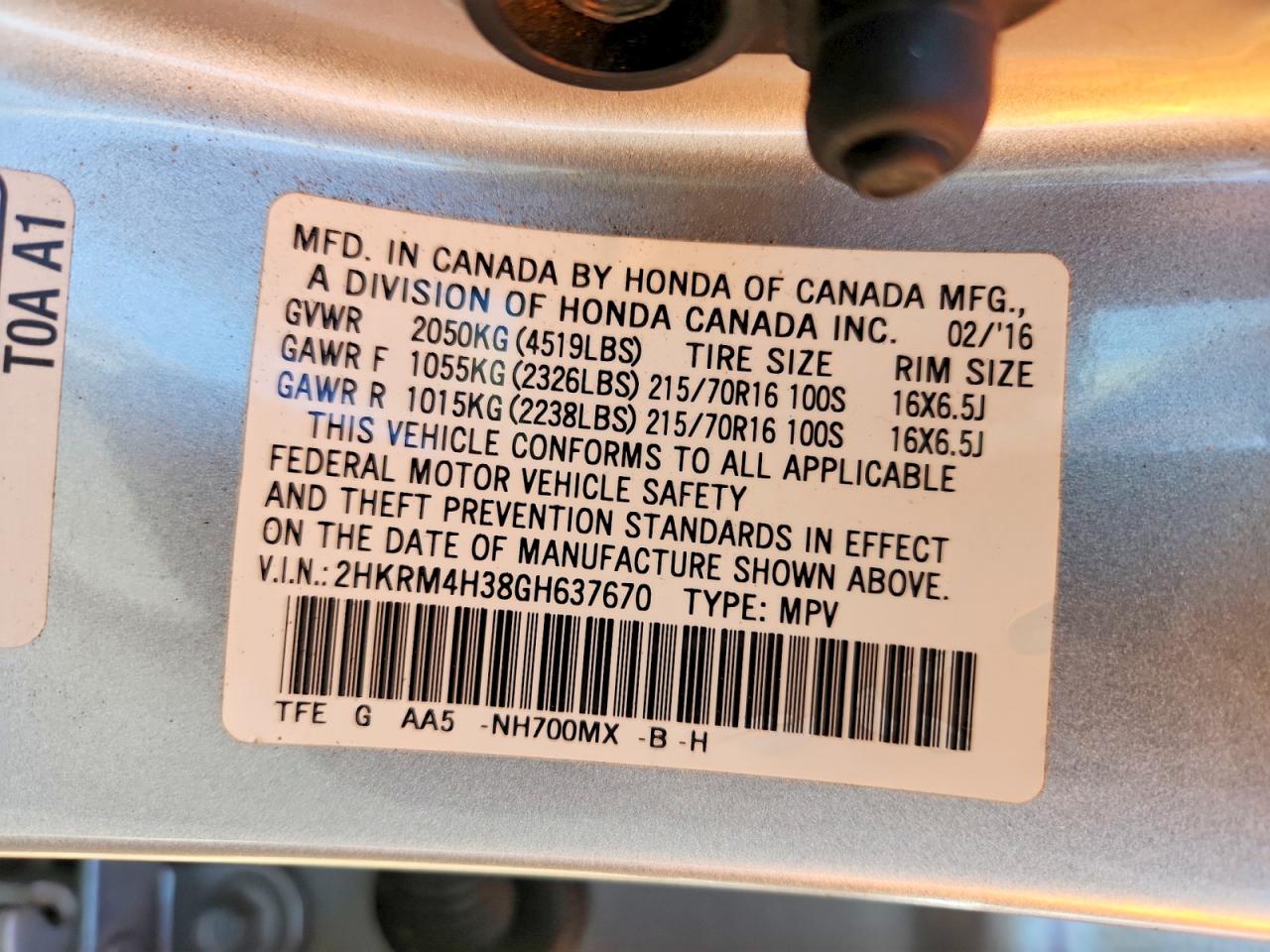 2016 HONDA CR-V LX photo 25