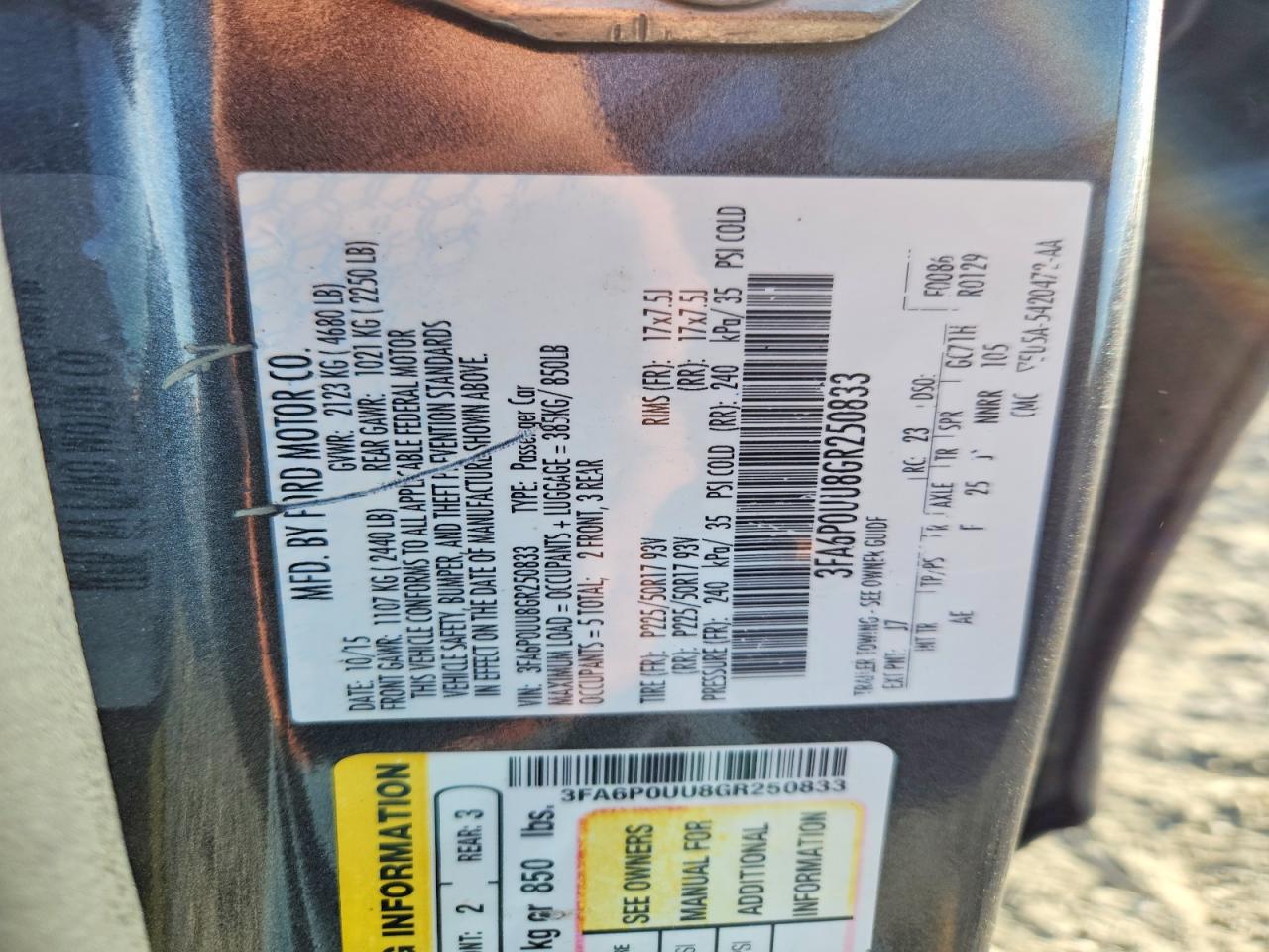 2016 FORD FUSION S HYBRID photo 13