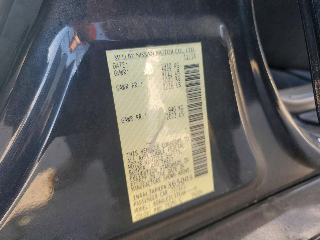 2015 NISSAN ALTIMA 2.5 S photo 13