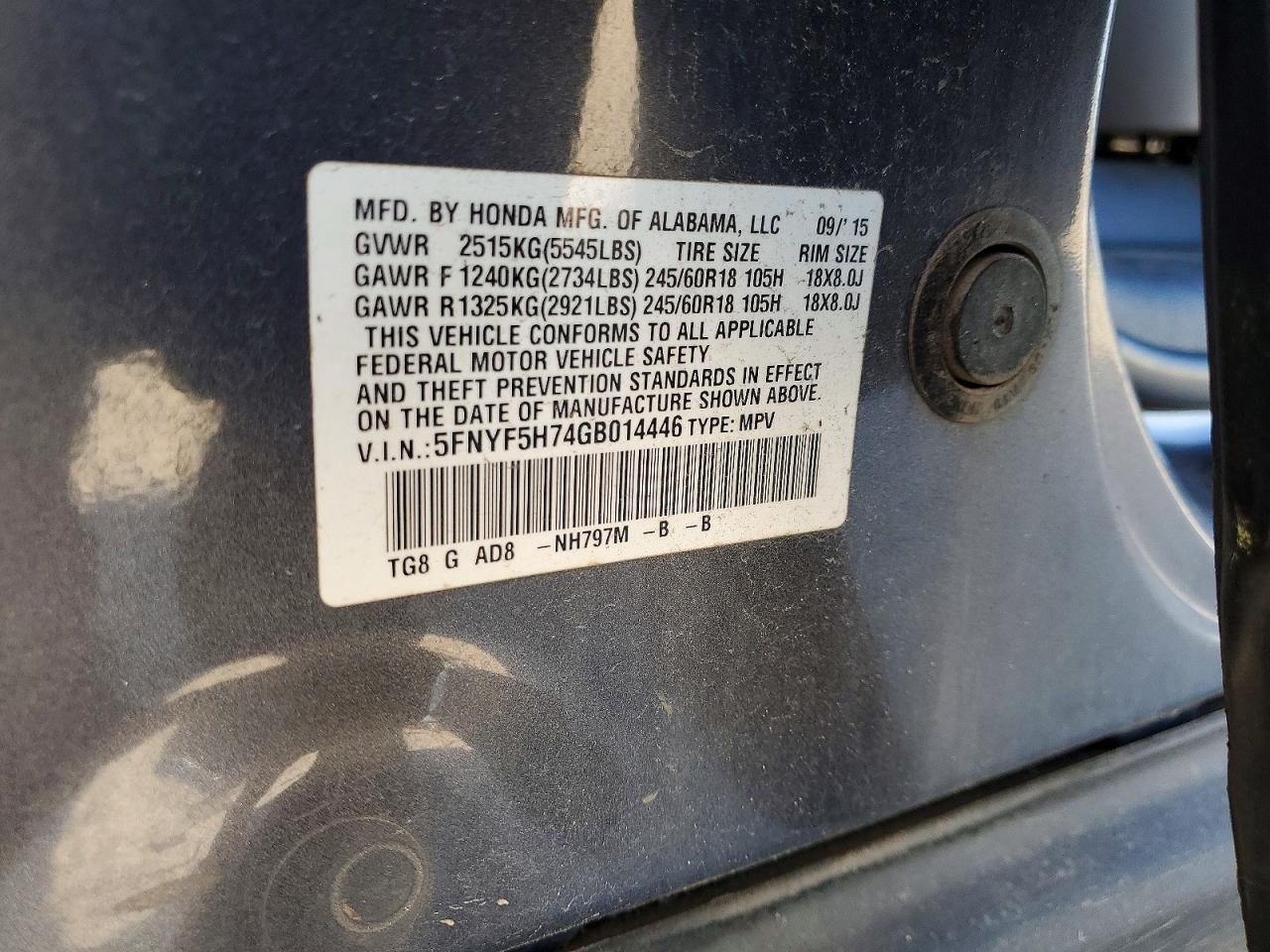 2016 HONDA PILOT EXLN photo 25