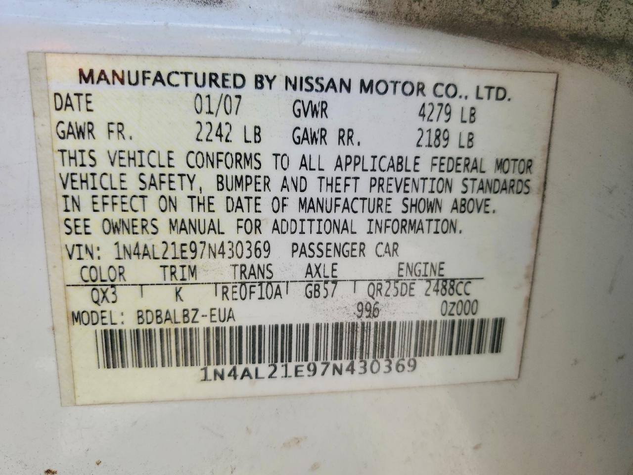 2007 NISSAN ALTIMA 2.5 photo 23