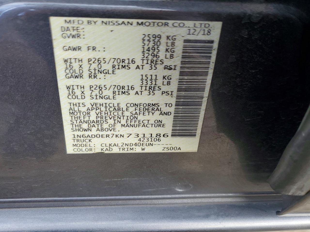 2019 NISSAN FRONTIER SV photo 34