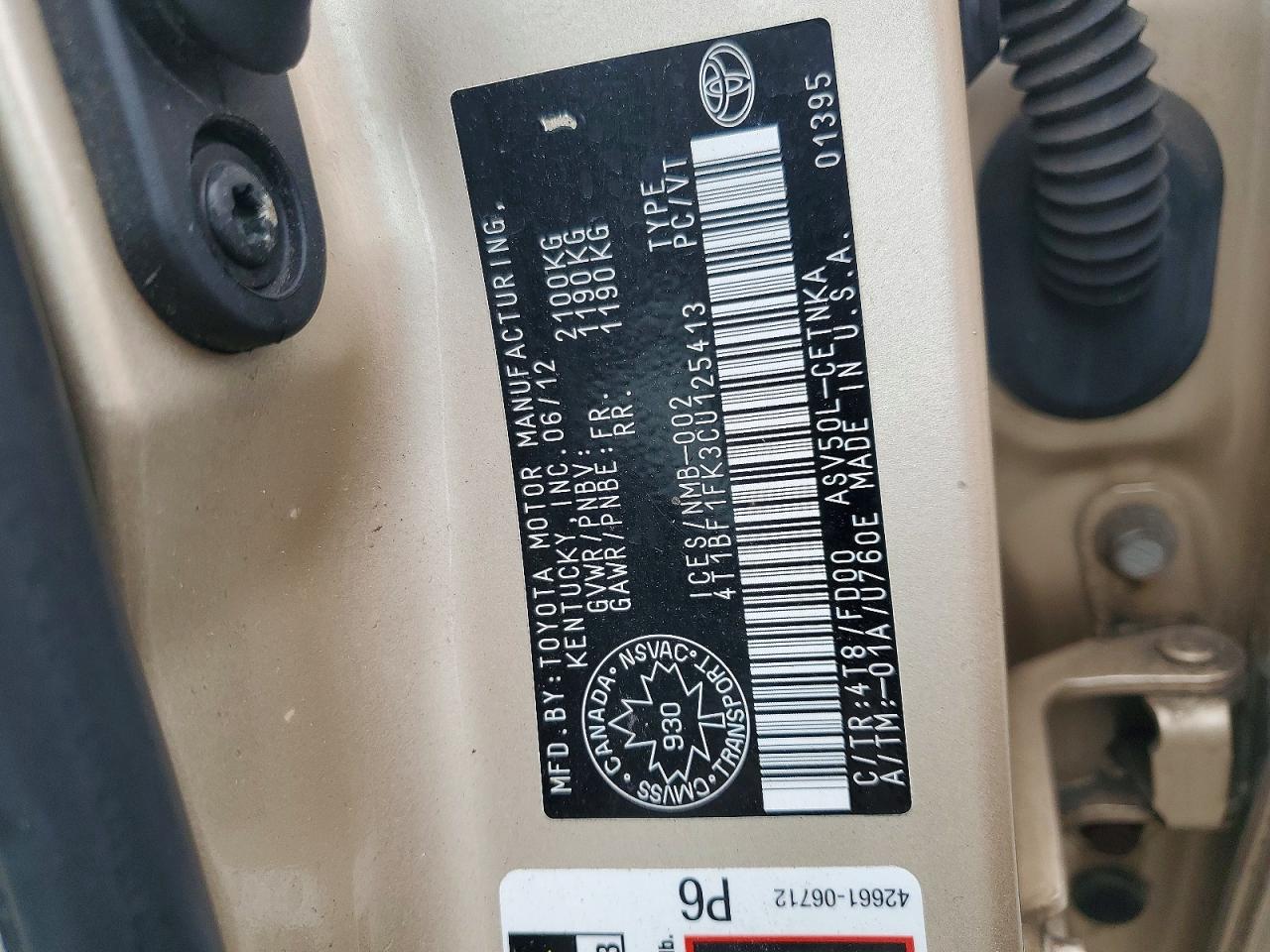2012 TOYOTA CAMRY L photo 23
