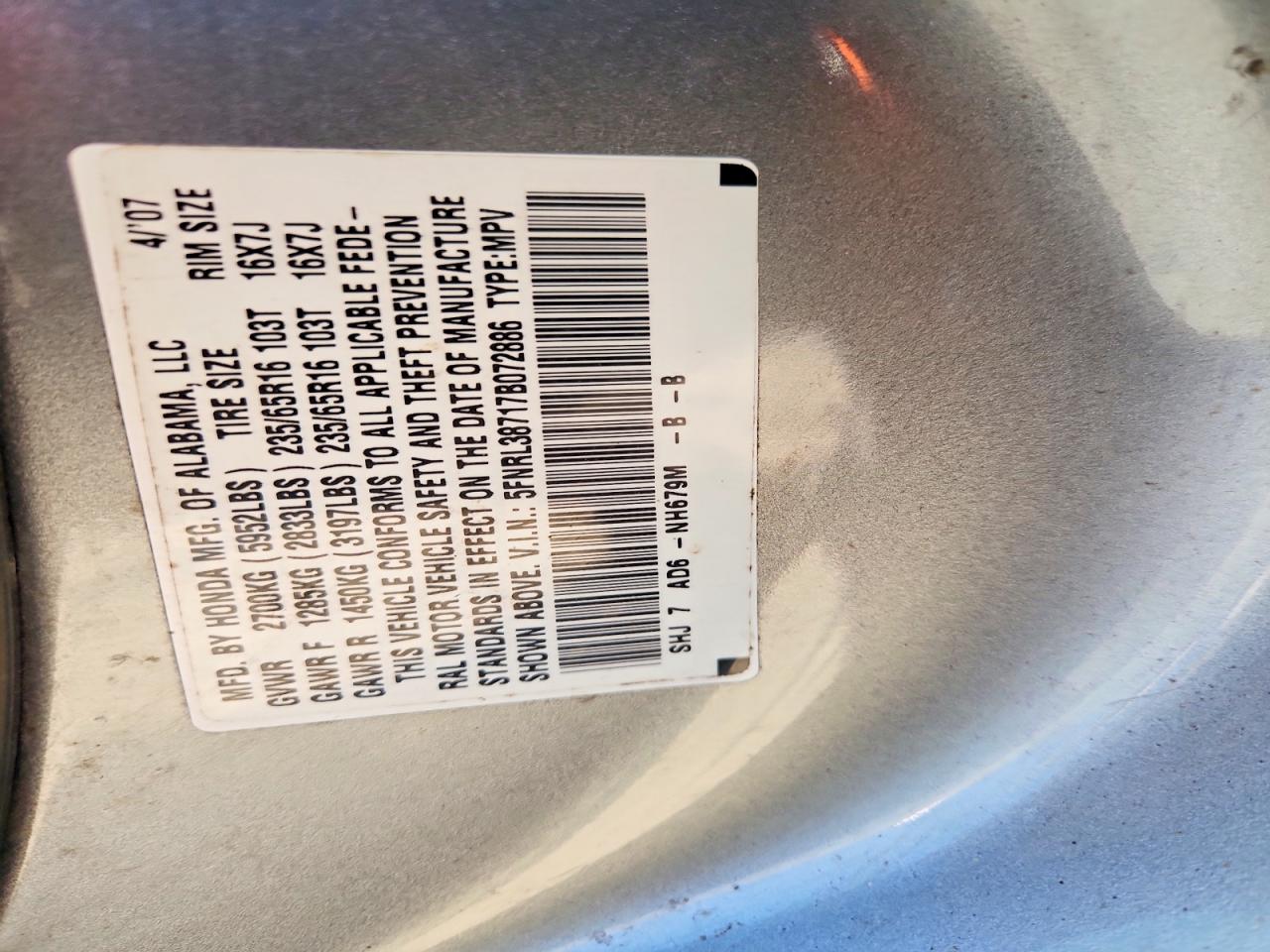 2007 HONDA ODYSSEY EXL photo 37