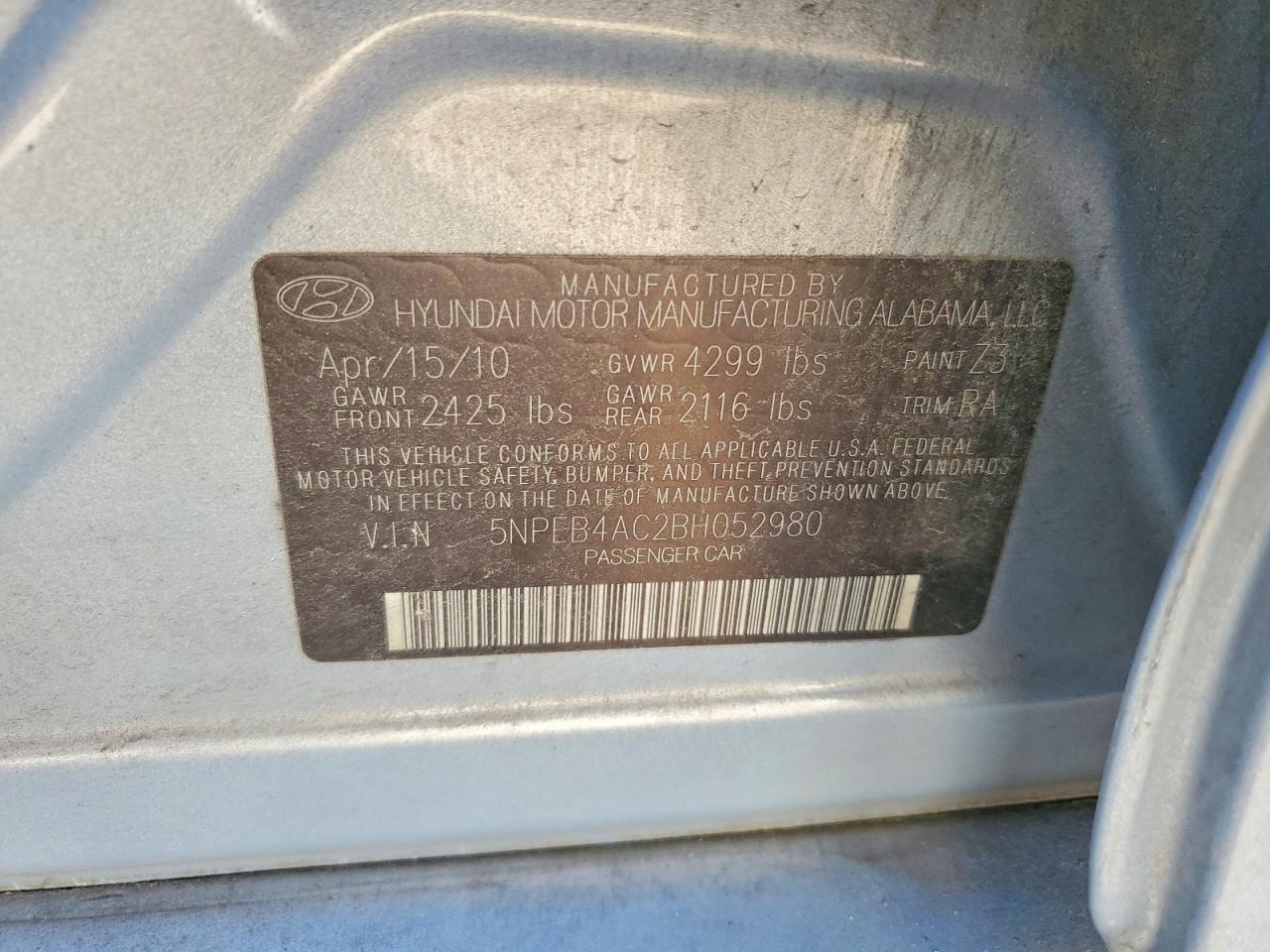 2011 HYUNDAI SONATA GLS photo 12