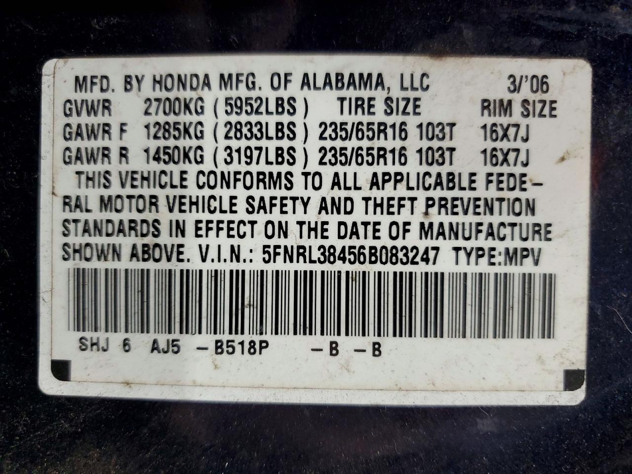 2006 HONDA ODYSSEY EX photo 25