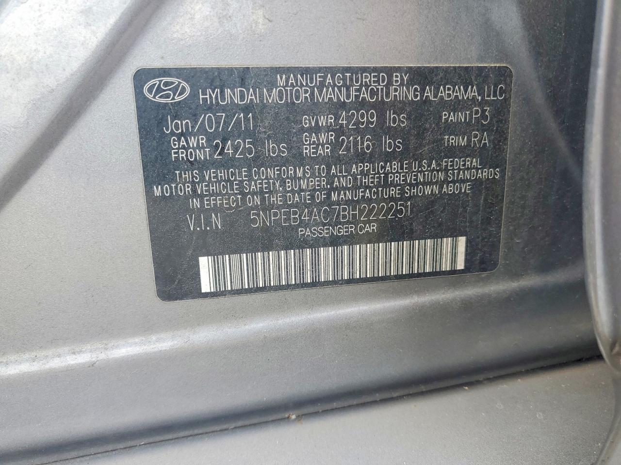 2011 HYUNDAI SONATA GLS photo 34