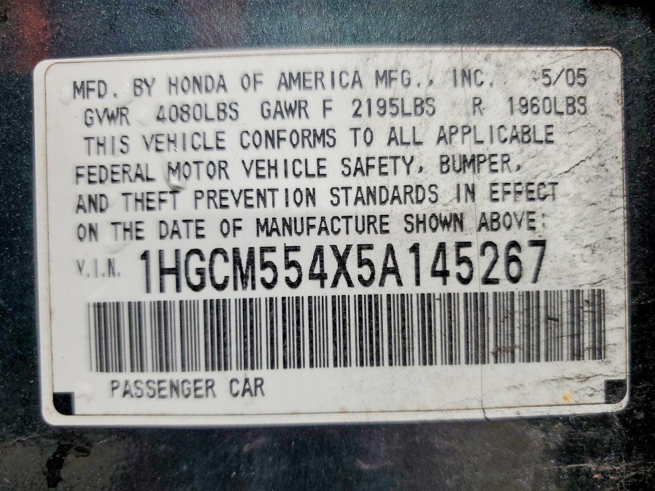 2005 HONDA ACCORD LX photo 25