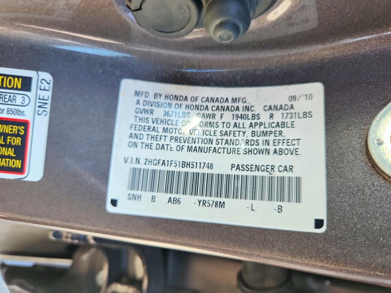 2011 HONDA CIVIC LX photo 23