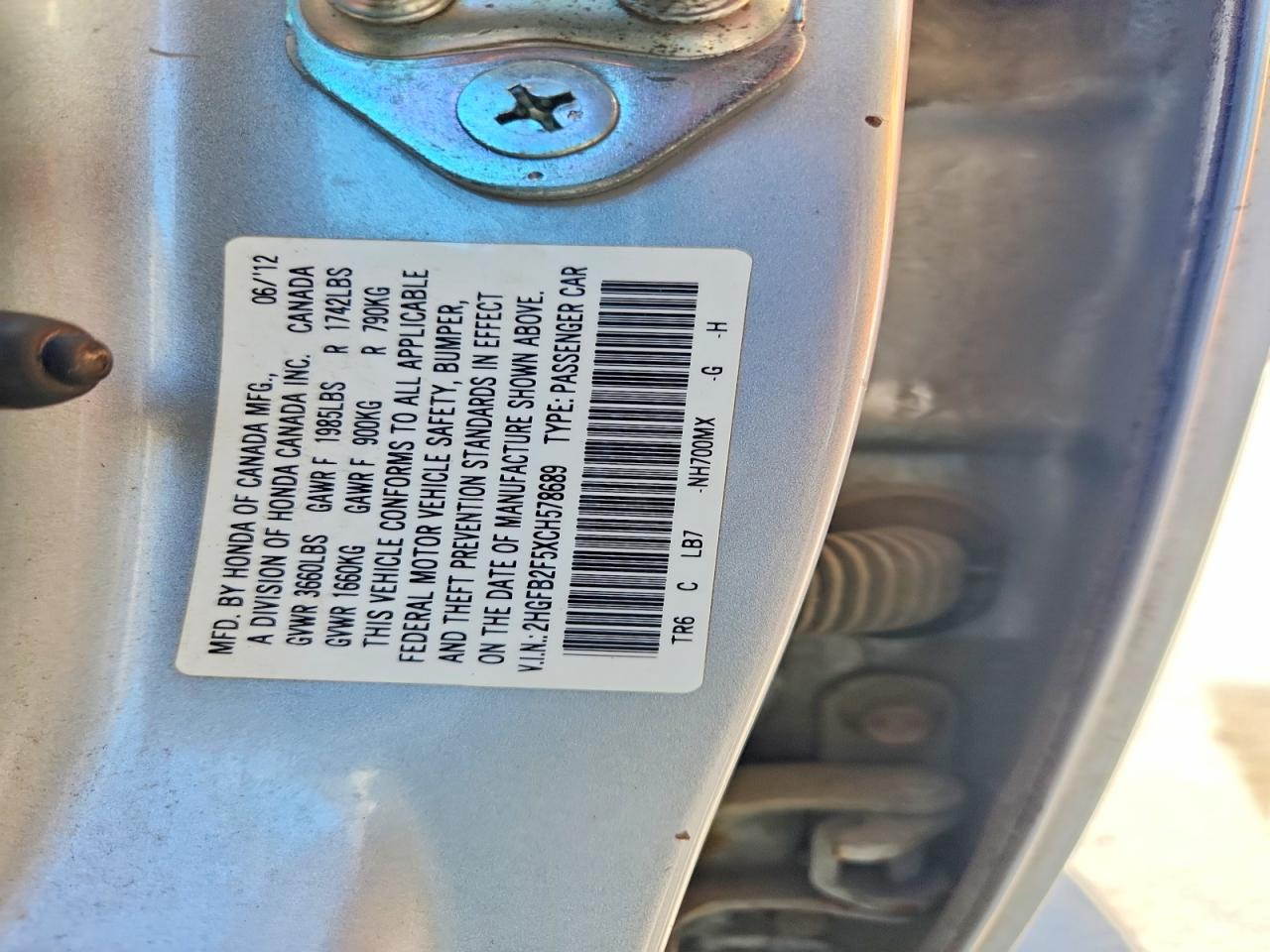 2012 HONDA CIVIC LX photo 23