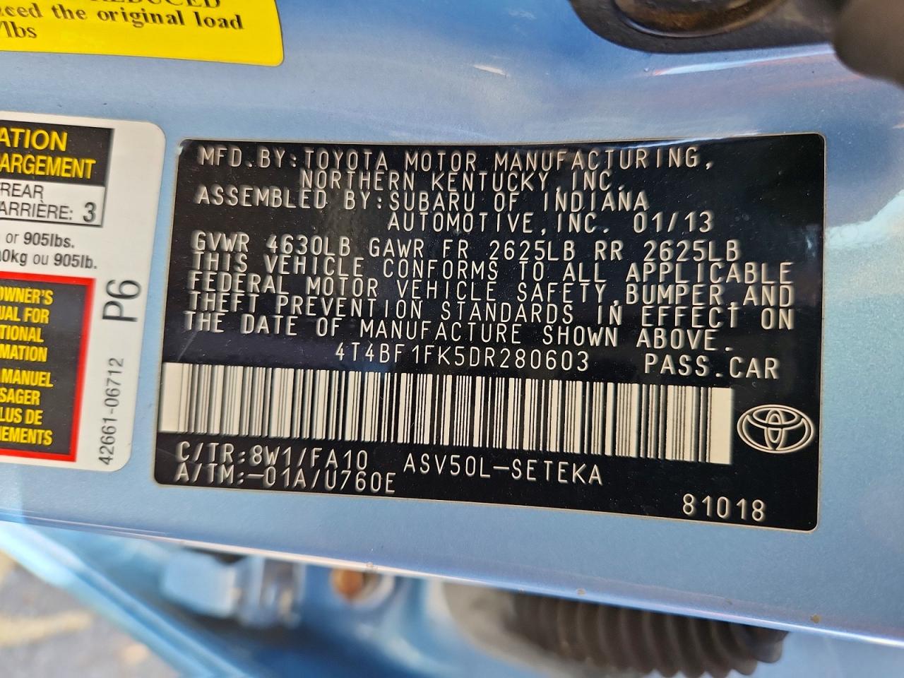 2013 TOYOTA CAMRY L photo 23