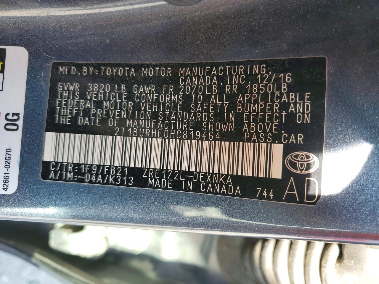 2017 TOYOTA COROLLA LE photo 12