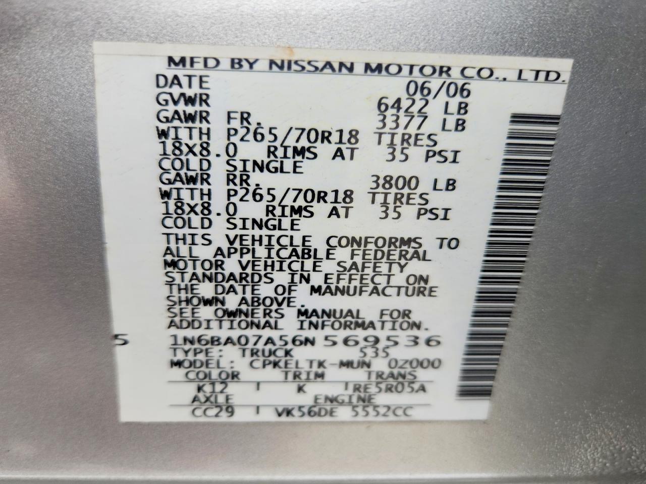 2006 NISSAN TITAN XE FFV photo 12