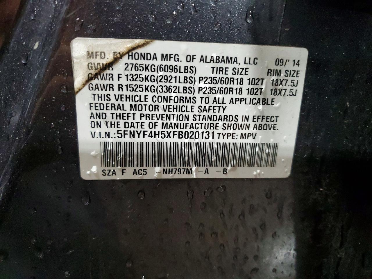2015 HONDA PILOT EXL photo 25