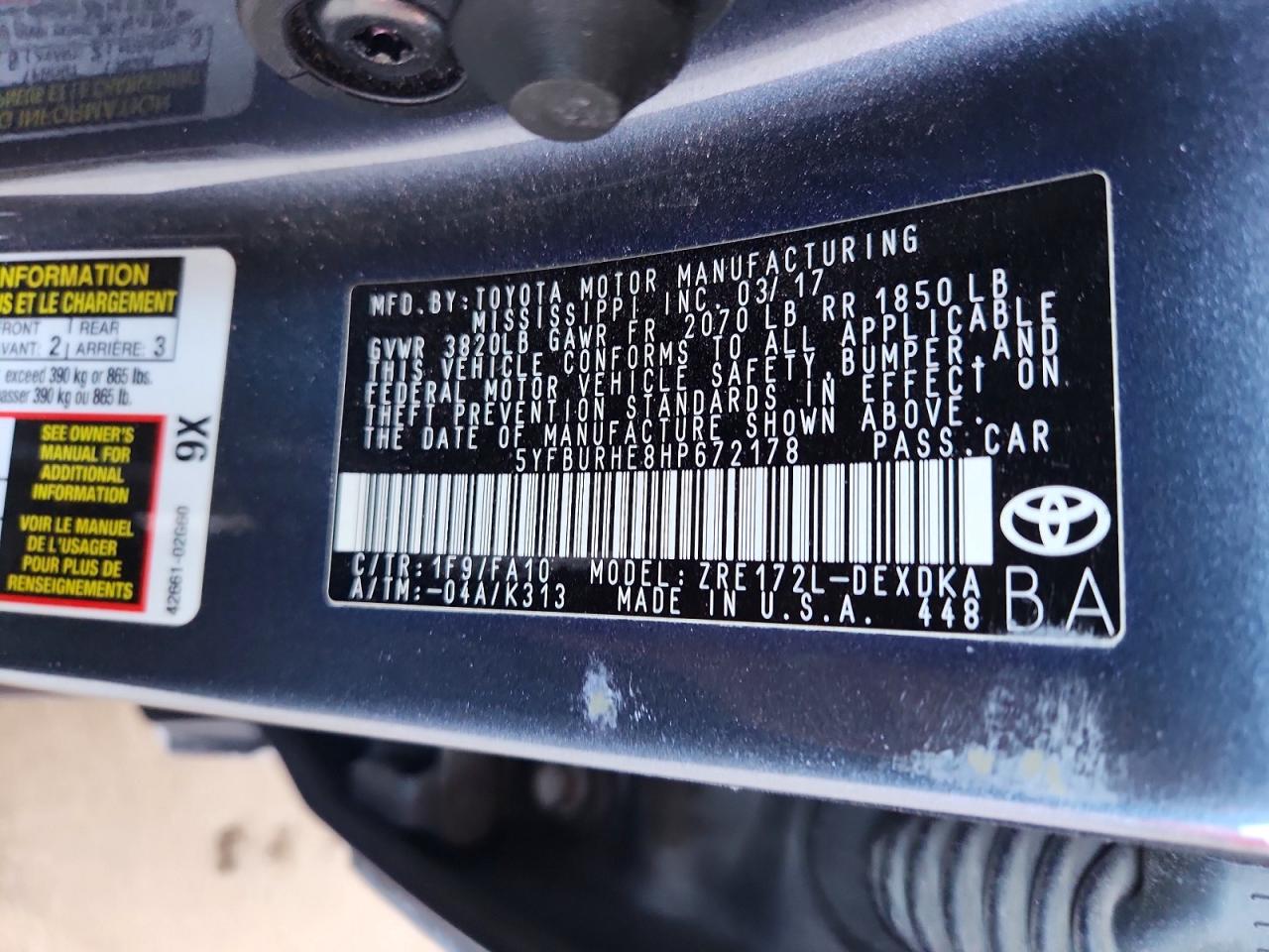 2017 TOYOTA COROLLA L photo 34